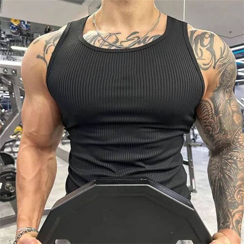 Spring Summer Fashion Tank ops Man Solid Fit Round Neck Ropa