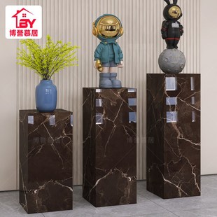 大理奢石花架摆件底座客展厅玄关增高摆台酒店装饰立柱岩板花架