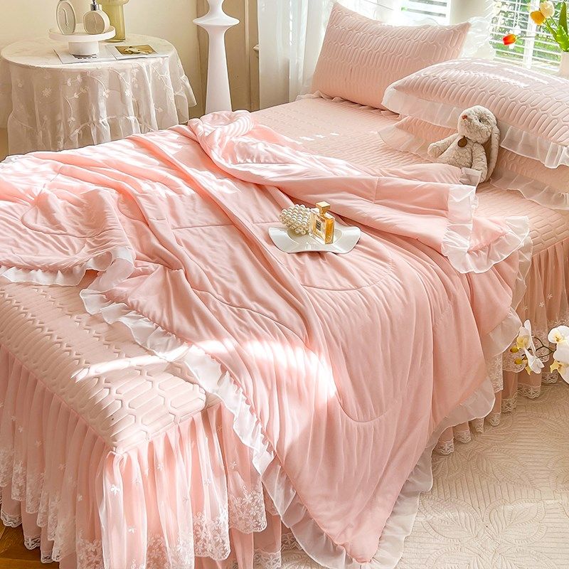 乳胶凉席四件夏季蕾丝床裙家用公主风夏天可机洗冰丝凉席夏凉被,床上用品,乳胶席,淘宝优惠券,粉丝福利购,淘宝优惠卷