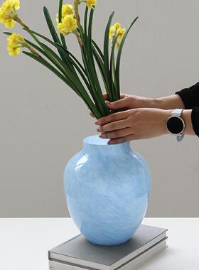 碧轩现代简约高级感浅蓝色磁粉玻花鲜BX8-25-0瓶花餐桌居璃家台面