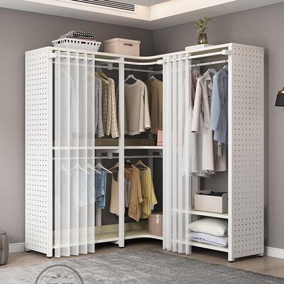 转架多功能ACZ金属角挂衣帽架带防尘帘衣柜落地洞洞板衣一体卧室