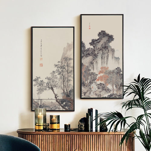 上品印画 中式竖雅山水16幅 大气山水画玄关走廊过道装饰画挂画