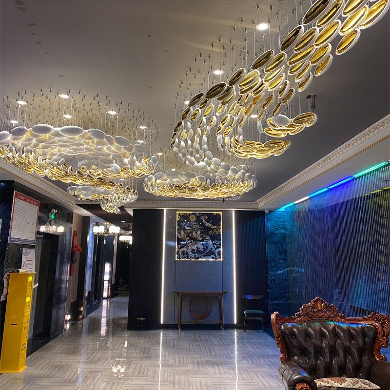 来图定制酒店会所大堂椭圆形玻璃艺术灯具非标工程售楼处沙盘吊灯