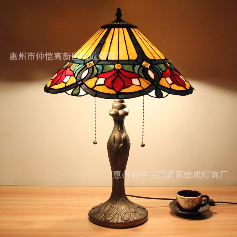 跨境16英寸红花蒂凡尼欧式台灯婚礼卧室床头复古创意酒吧咖啡厅