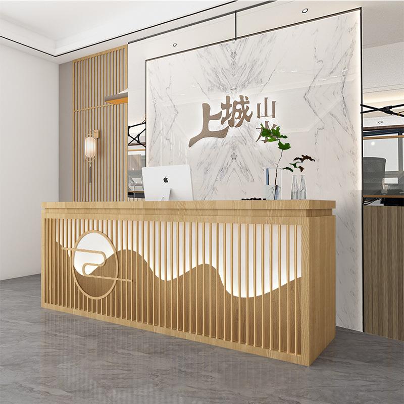 新中式收银台复古实木吧台足浴茶楼养生馆名宿接待台餐厅前台