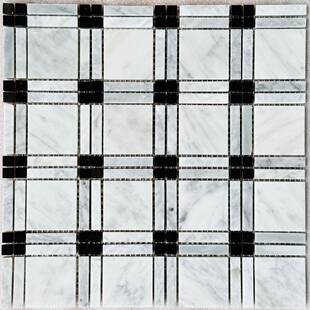 卡拉拉白大理石马赛克天然石材法式复古黑白花砖地砖淋浴背景墙砖