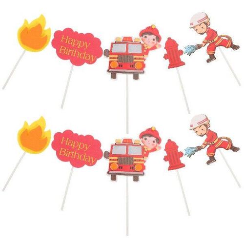 2 Sets Firefighter Cake Toppers Eva Material Birthday