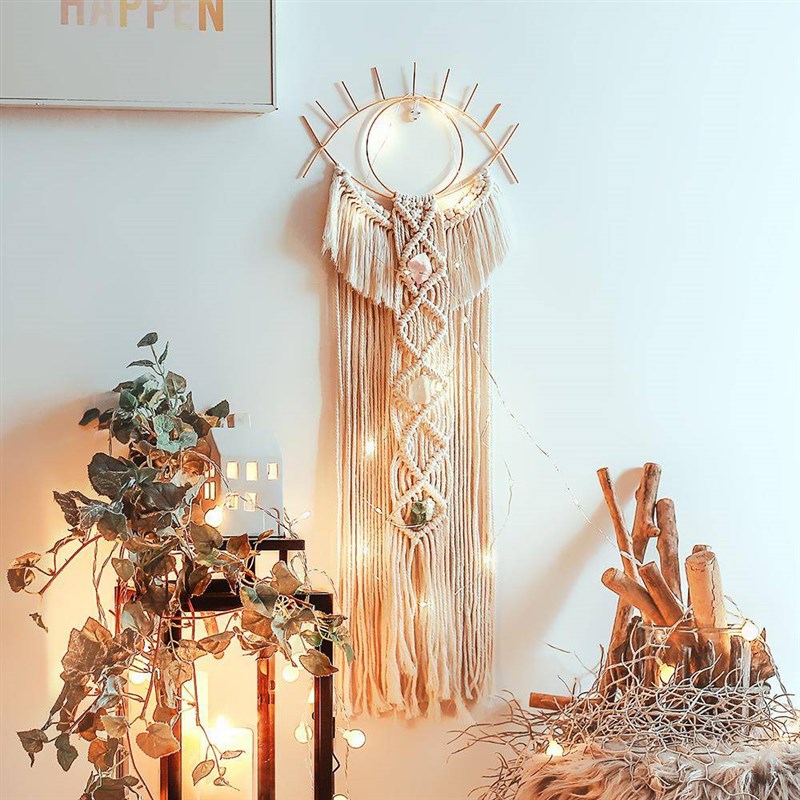 .Boho Moon and Star Dream Catcher Macrame Wall Hanging Bohem