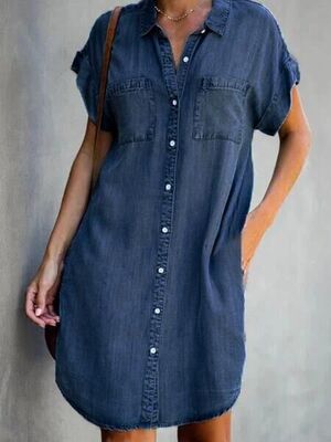 Plus Size XL Oversized Denim Dress Women Short Sleeve