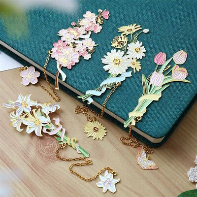 New Cherry Tulip Metal Bookmark Flower Brass Hollow Space Bo