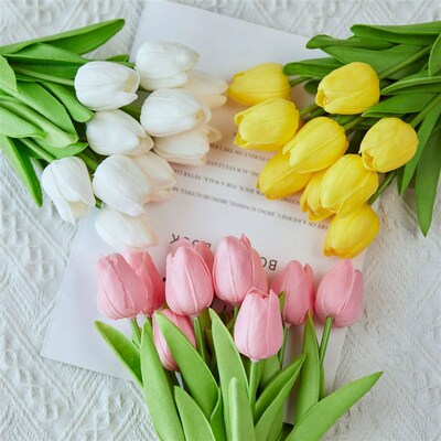 10PCS Tulips Flowers Artificial Tulip Bouquet PE Foam Fake F