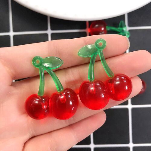 10pcs Clear Fruit Acrylic Cherry Earring Charms DIY INS Fash