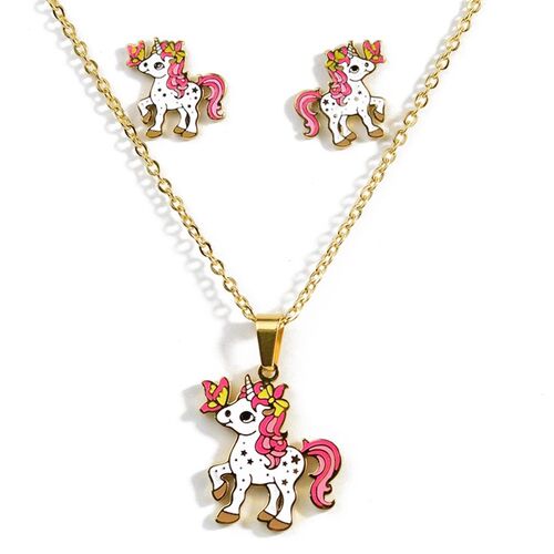 2023Cartoon Cute Pink Horse Unicorn Design Enamel Stainless