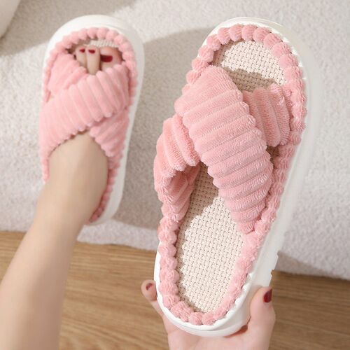 2025 Corduroy Cross-strap Home Cotton Slippers For Men And W