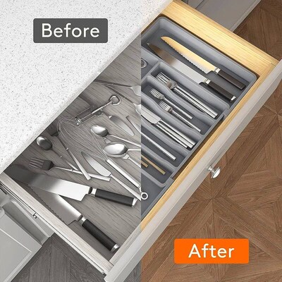Expandable Utensils Tray Kitchen Cutlery Storage Box Knife H