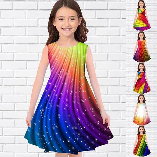 2023 Summer Girls 3D Flower Print Dresses Kids Girl Party Sl