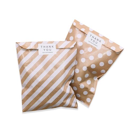 100pcs/pack Kraft Paper Bags Wave Dot Candy Biscuit Bag for