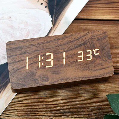 Wooden Square LED Smart Alarm Clocks for Bedrooms, Digital B