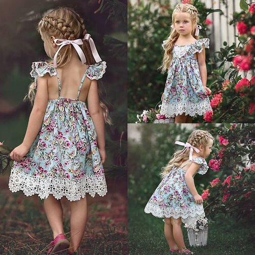 2-7Y Baby Girls Summer Dress Kids Clothing Sleevelss Lace Fl