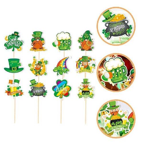 12 Pcs Cake Insert St Patricks Day Dessert Toppers