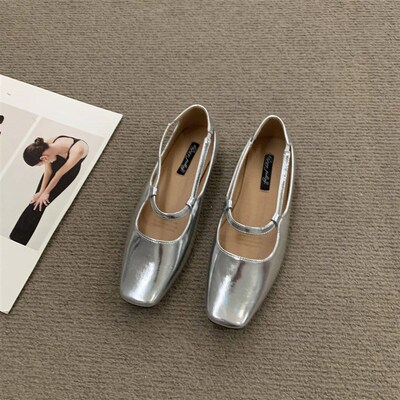 Bailamos Women Fashing Silver Flats Ballerina Shoes Round To
