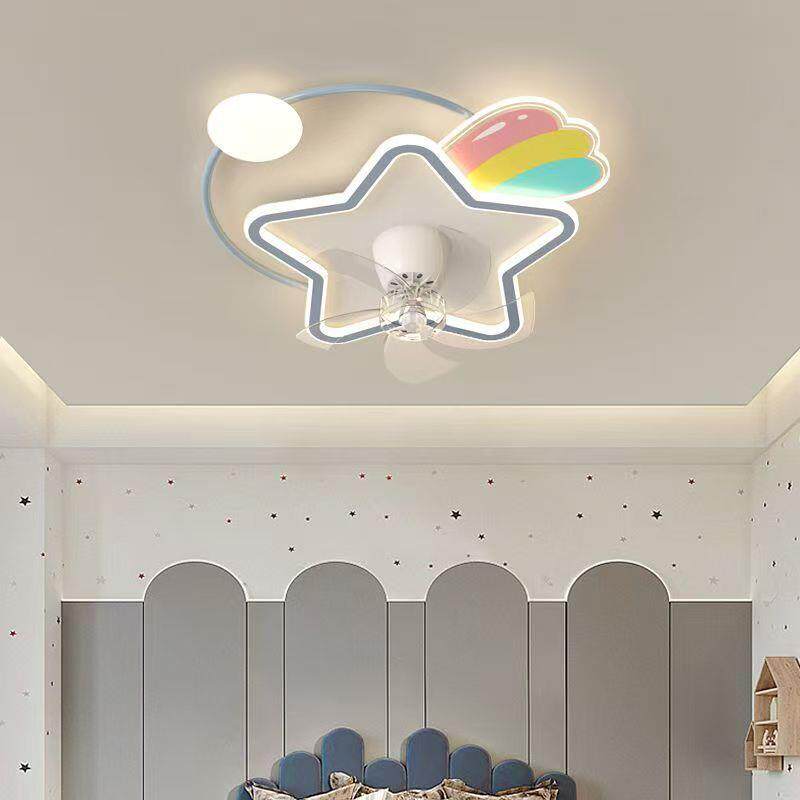 2025新款儿童房灯带风扇360度摇头家用静音全光谱护眼卧室吸顶灯