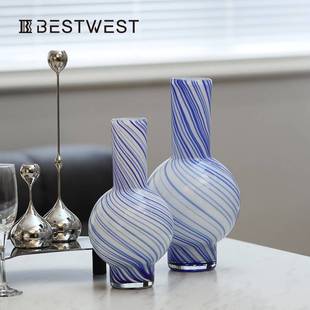 博西家居蓝色条纹芦水培玻璃花瓶摆RX23-01件家装样板间装居饰葫