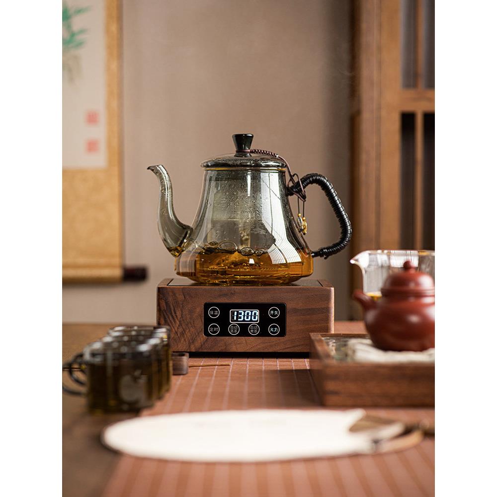 静音触控胡桃木电陶炉煮茶器玻璃煮茶壶小型电热蒸茶炉家用养生壶