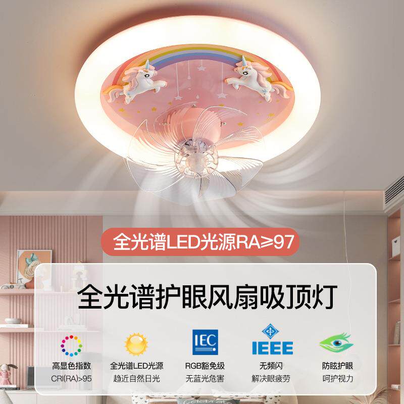 全光谱护眼独角兽风扇灯儿童房灯男孩女孩创意卧室智能吸顶灯