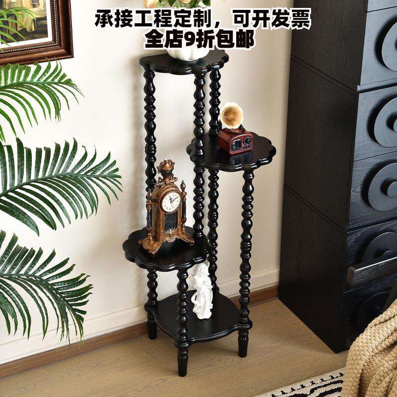 实木中古风置物架角架储物多层架古典设计师花架陈列架高矮花架子