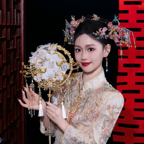 团扇新娘结婚diy材料包秀禾婚礼扇子喜扇中式手工出嫁高级中式