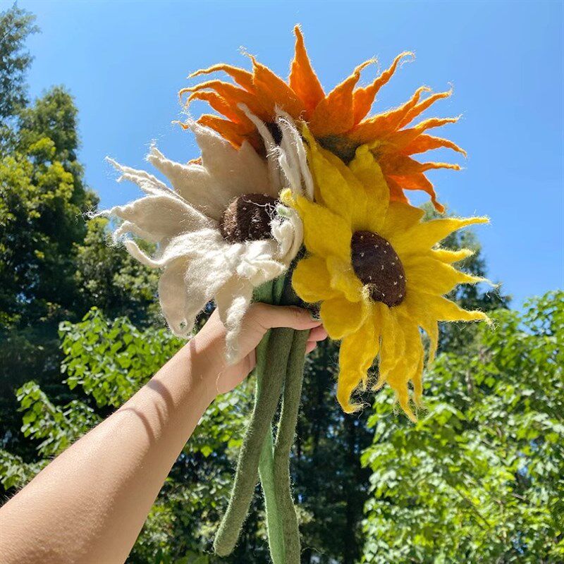 尼泊尔手工羊毛毡花花成品 向日葵花艺花束装饰假花拍摄道具家居