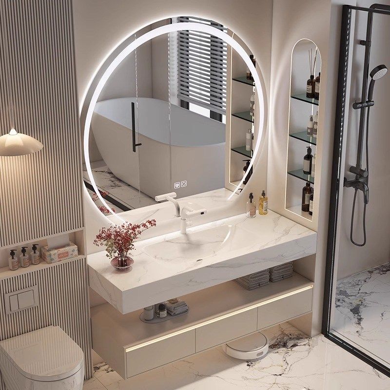 卫生间奶油风浴室柜岩板陶瓷热弯一体洗手脸台盆厕所洗漱定制,家装主材,浴室柜组合,淘宝优惠券,粉丝福利购,淘宝优惠卷