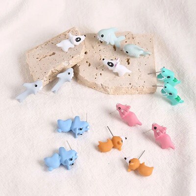 2pcs/1pair Animal Cartoon Stud Earring For Women Cute Dinosa