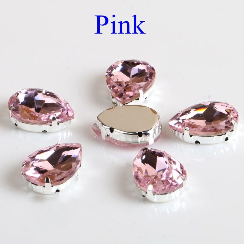 Drop Shape Glass Rhinestones With Claw Sew On Teardrop Cryst - 实物图