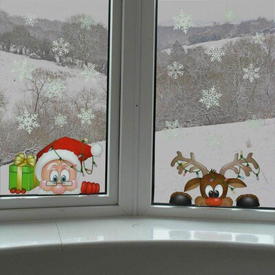 Christmas Window Decal Santa Claus Snowflake Stickers Winter