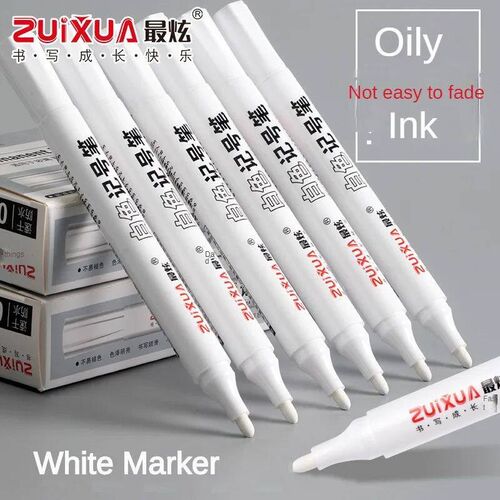10 Pcs White Marker Pens 2.0mm Oily Waterproof White Gel