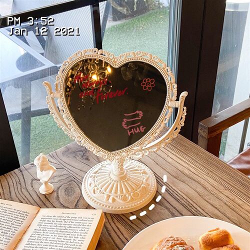 Double sided makeup mirror dormitory rotating princess