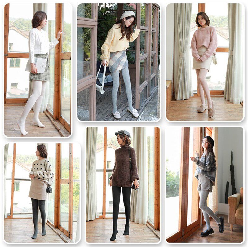Footless Pantyhose Womens Fleece-lined Thickened Thread Thi - 实物图