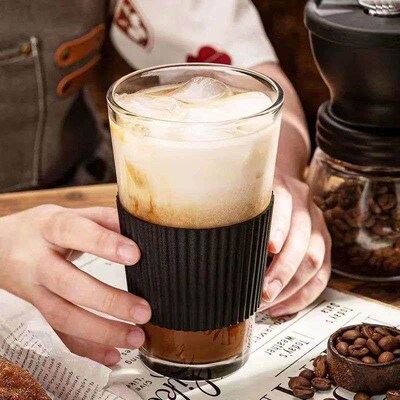 450ml With Straw Glass Coffee Cup Thick Glass Mug Milk Juice