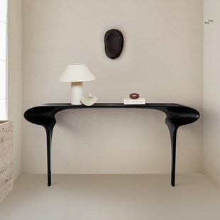 设计师艺术玄关桌侘寂风入户门厅全实木玄关台极窄黑色条案端景台