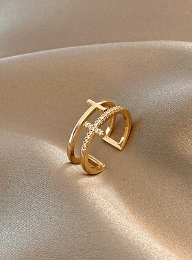 Silver Color Double Cross Flashing Zircon Open Rings for Wom