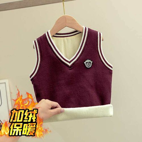 Autumn and Winter New Boys College Style Velvet Knitted Ves