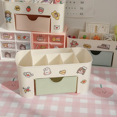 Ins Kawaii Desktop Drawer Type Storage Box Cosmetic Brush Pl