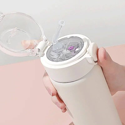 Fashion Stainless Steel Vacuum Flask With Straw Portable Cut