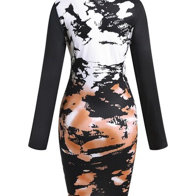 LW Women summer Bodycon Dress Tie-dye Rib-Knit Zipper Bodyco