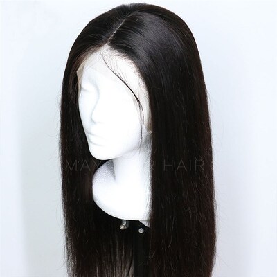 新品Maycaur Black Long Straight Synthetic Lace Front Wigs Fo