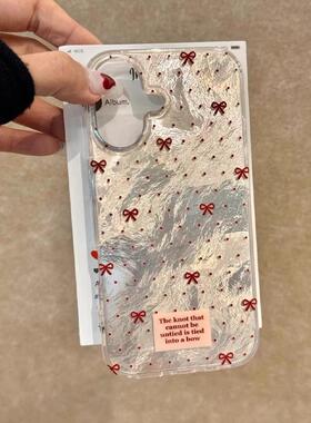 蝶结红色波适用苹果17proax手机壳i点pho181ne16pro少蝴女12全m包14