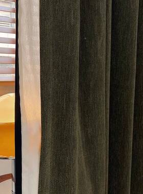 复古美式14892黑边桥风色织雪尼橄尔中古窗帘客厅卧室加厚榄绿绍