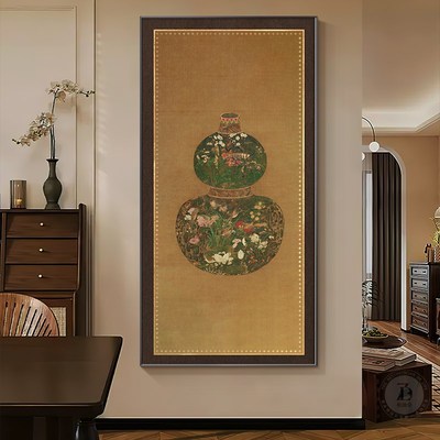 百鸟图中古风入户门玄关装饰画法式复古南洋风走廊过道尽头墙挂画